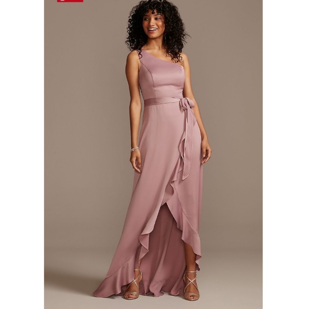 One Shoulder Crepe Satin Ruffle Bridesmaid Dress
